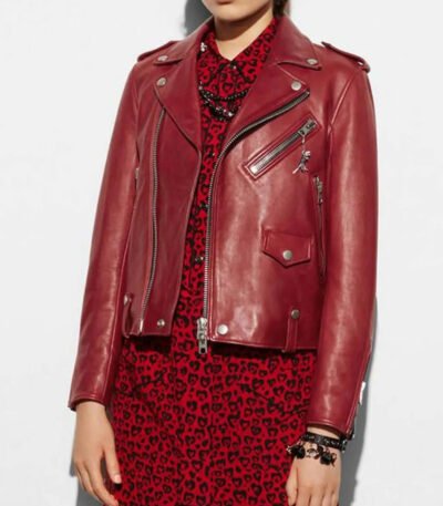Motorcycle Cardinal Red Leather Jacket