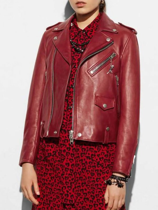 Motorcycle Cardinal Red Leather Jacket