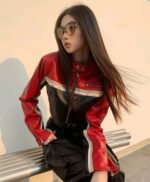 Multi Color Biker Style Crop Real Leather Jacket Women