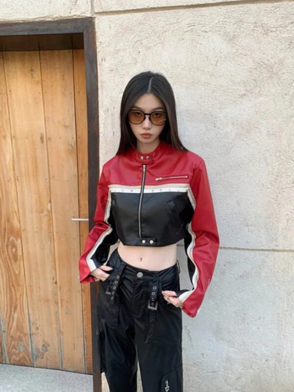 Multi Color Biker Style Crop Real Leather Jacket Women