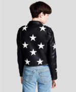 Multi Stars Black Leather Jacket For Women