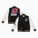 NBA Men's Black White Phoenix Suns Team Origins Satin Full Snap Varsity Jacket