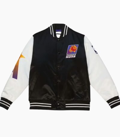 NBA Men's Black White Phoenix Suns Team Origins Satin Full Snap Varsity Jacket
