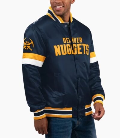 NBA Men's Denver Nuggets Navy Home Game Satin Full Snap Varsity Jacket
