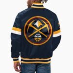 NBA Men's Denver Nuggets Navy Home Game Satin Full Snap Varsity Jacket