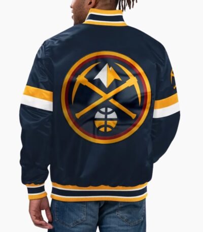 NBA Men's Denver Nuggets Navy Home Game Satin Full Snap Varsity Jacket