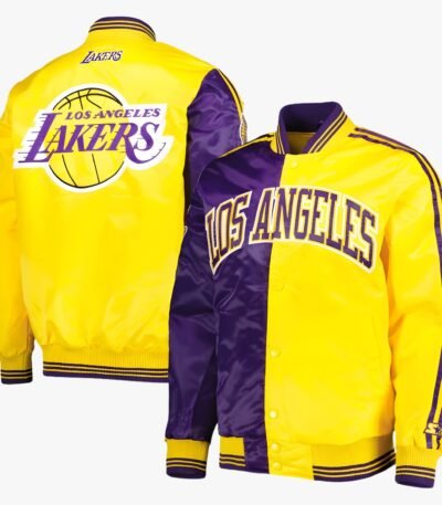 NBA Men's Los Angeles Lakers Purple Gold Fast Break Satin Full Snap Jacket