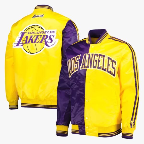 NBA Men's Los Angeles Lakers Purple Gold Fast Break Satin Full Snap Jacket