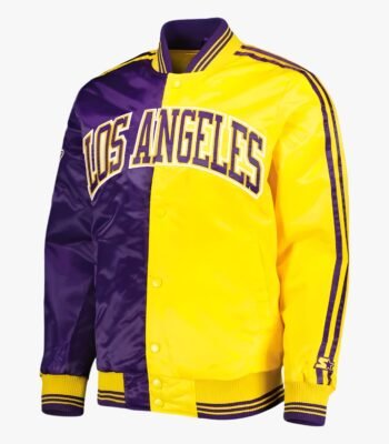 NBA Men's Los Angeles Lakers Purple Gold Fast Break Satin Full Snap Jacket