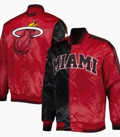 NBA Men's Miami Heat Black Red Fast Break Satin Full Snap Jacket