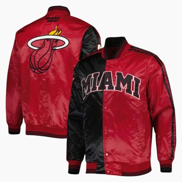 NBA Men's Miami Heat Black Red Fast Break Satin Full Snap Jacket