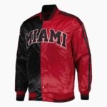 NBA Men's Miami Heat Black Red Fast Break Satin Full Snap Jacket