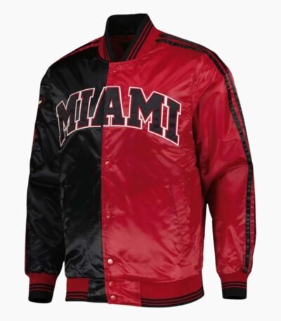 NBA Men's Miami Heat Black Red Fast Break Satin Full Snap Jacket