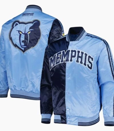 NBA Men's Navy Light Blue Memphis Grizzlies Fast Break Satin Full Snap Jacket