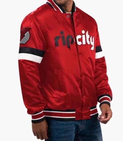 NBA Men's Portland Trail Blazers Red Home Game Satin Full Snap Varsity Jacket