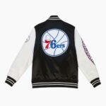 NBA Philadelphia 76ers Team Origins Satin Full Snap Varsity Jacket Black