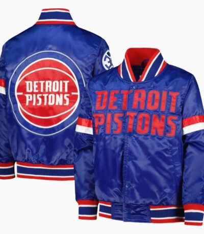 NBA Youth Detroit Pistons Blue Home Game Varsity Satin Full Snap Jacket