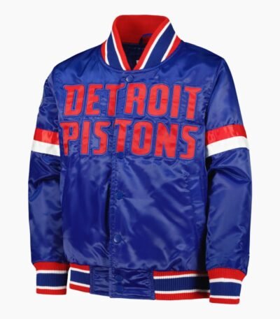 NBA Youth Detroit Pistons Blue Home Game Varsity Satin Full Snap Jacket