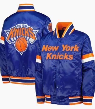 NBA Youth New York Knicks Blue Home Game Varsity Satin Full Snap Jacket