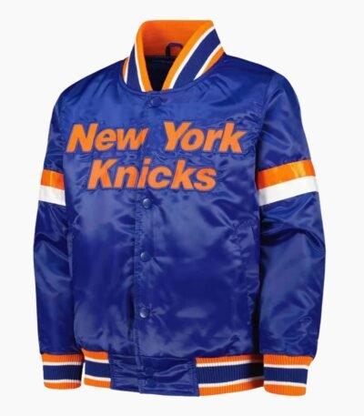 NBA Youth New York Knicks Blue Home Game Varsity Satin Full Snap Jacket