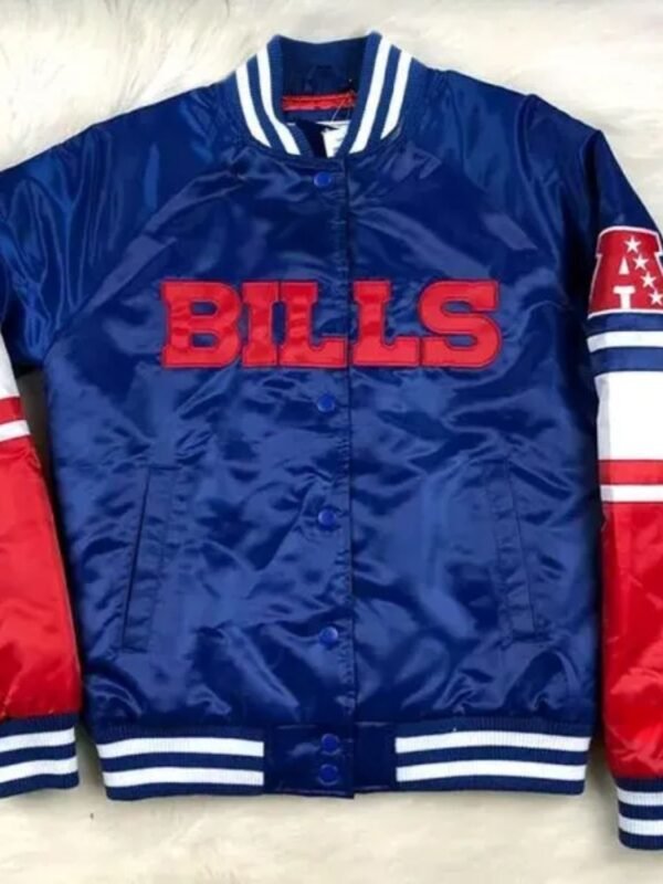 NFL Buffalo Bills Royal Blue and Red Varsity Satin Jacket