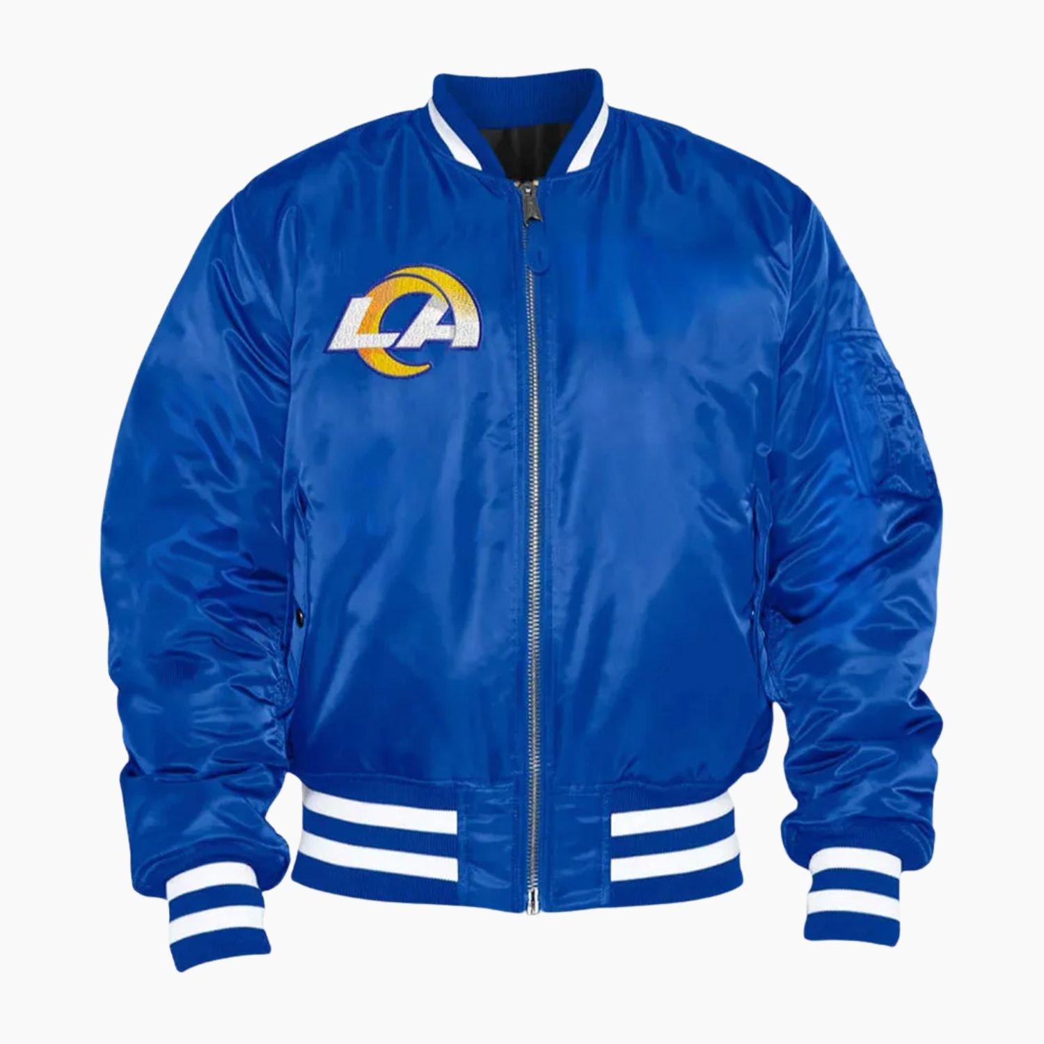 NFL LA Rams Bomber Royal Blue Satin Jacket NFL LA Rams Bomber Royal Blue Satin Jacket