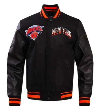 NFL NY Knicks Chest Layered Classic Rib Varsity Jacket