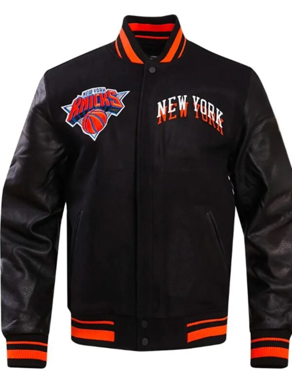NFL NY Knicks Chest Layered Classic Rib Varsity Jacket