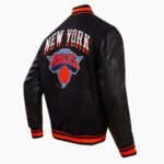 NFL NY Knicks Chest Layered Classic Rib Varsity Jacket