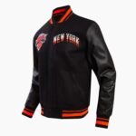NFL NY Knicks Chest Layered Classic Rib Varsity Jacket