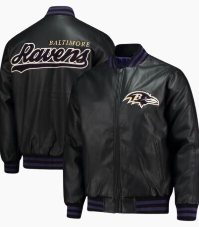 NFL Team Baltimore Ravens Black Varsity Genuine Sheep Leather Jacket