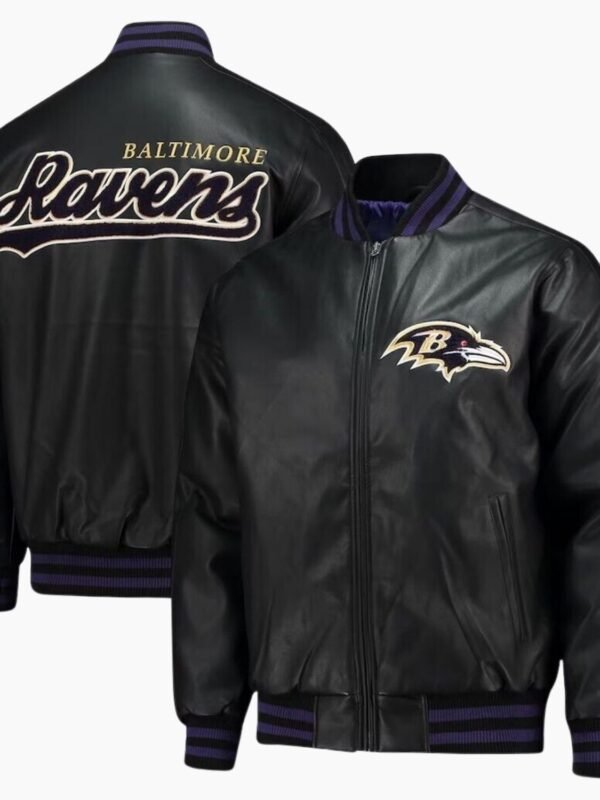 NFL Team Baltimore Ravens Black Varsity Genuine Sheep Leather Jacket