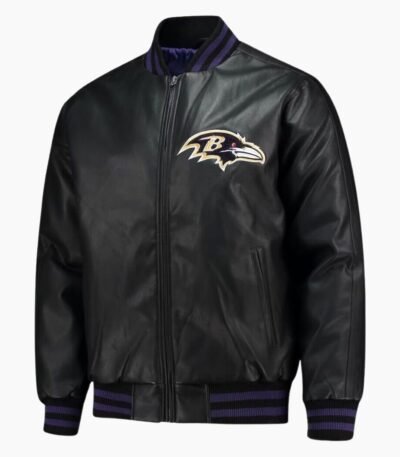 NFL Team Baltimore Ravens Black Varsity Genuine Sheep Leather Jacket