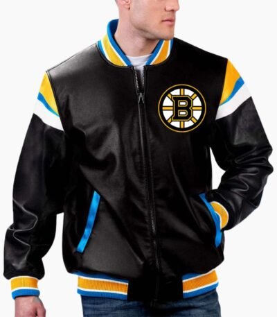 NHL Boston Bruins Black Varsity Leather Jacket