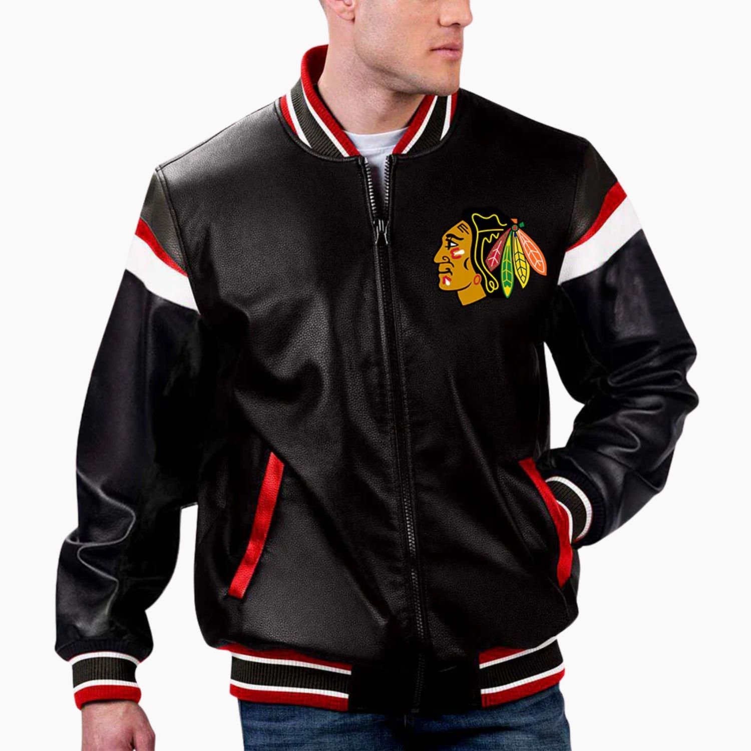 NHL Chicago Blackhawks Varsity Leather Jacket NHL Chicago Blackhawks Varsity Leather Jacket