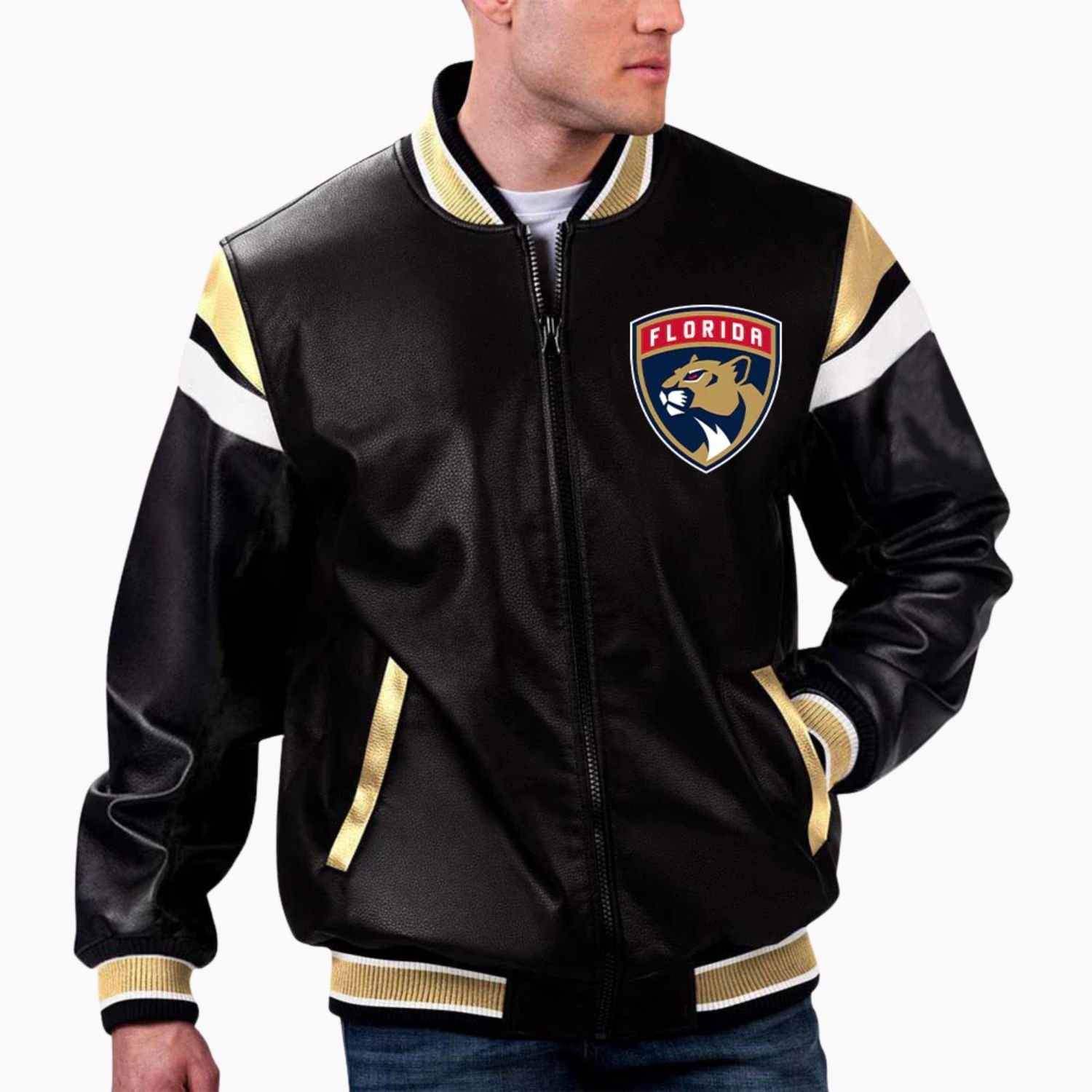 NHL Florida Panthers Varsity Leather Jacket NHL Florida Panthers Varsity Leather Jacket