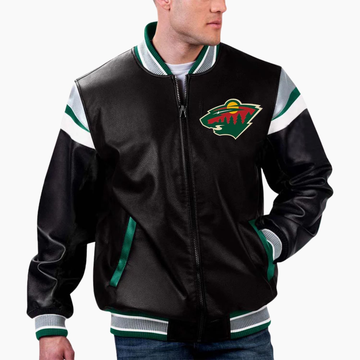 NHL Minnesota Wild Varsity Leather Jacket NHL Minnesota Wild Varsity Leather Jacket