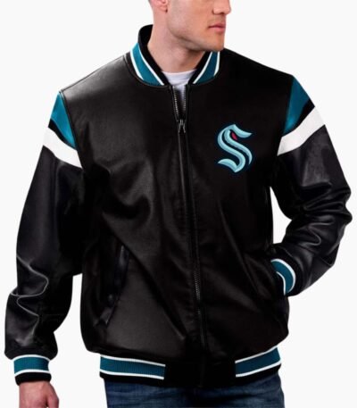 NHL Seattle Kraken Varsity Leather Jacket