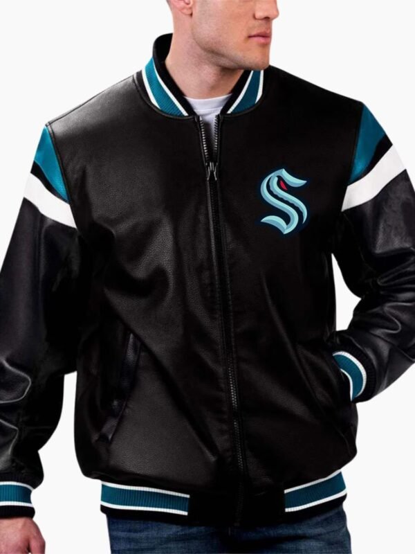 NHL Seattle Kraken Varsity Leather Jacket