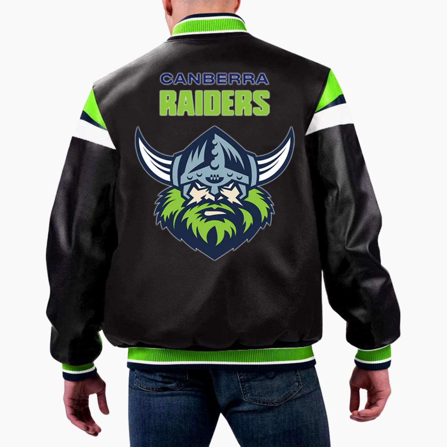 NRL Canberra Raiders Varsity Leather Jacket NRL Canberra Raiders Varsity Leather Jacket