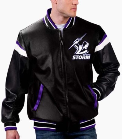 NRL Melbourne Storm Varsity Leather Jacket