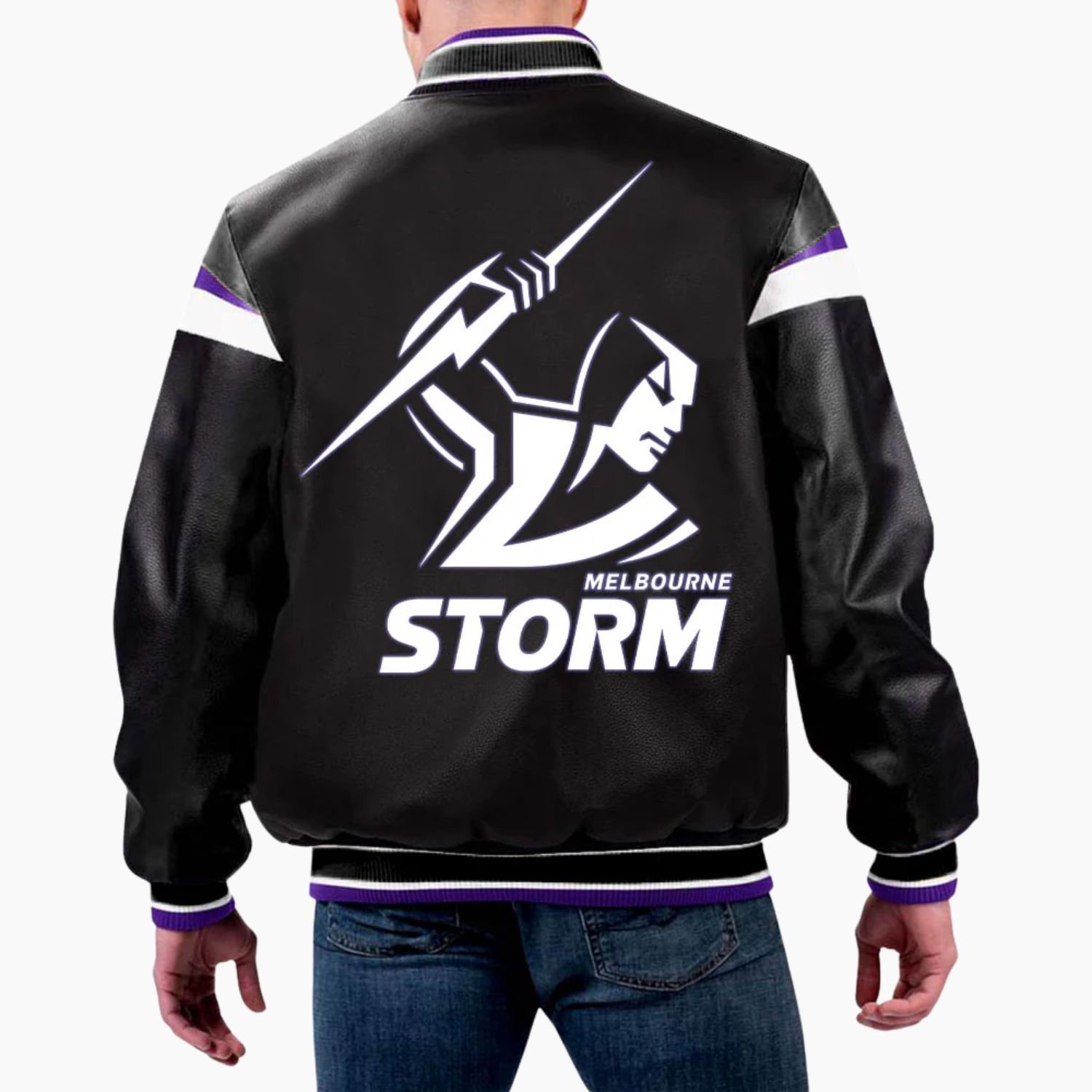 NRL Melbourne Storm Varsity Leather Jacket NRL Melbourne Storm Varsity Leather Jacket