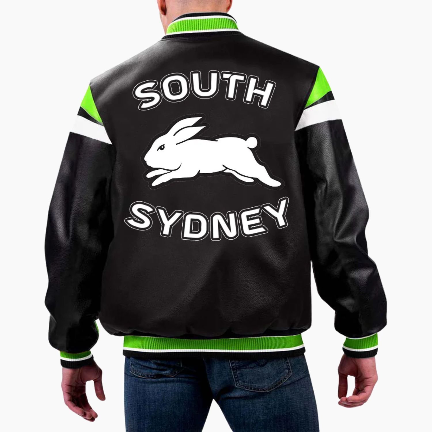 NRL South Sydney Rabbitohs Varsity Leather Jacket NRL South Sydney Rabbitohs Varsity Leather Jacket