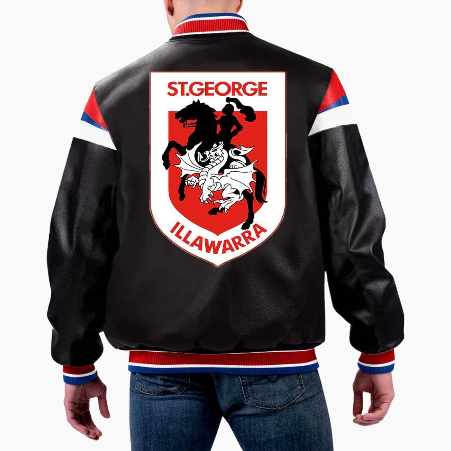 NRL St. George Illawarra Dragons Varsity Leather Jacket NRL St. George Illawarra Dragons Varsity Leather Jacket