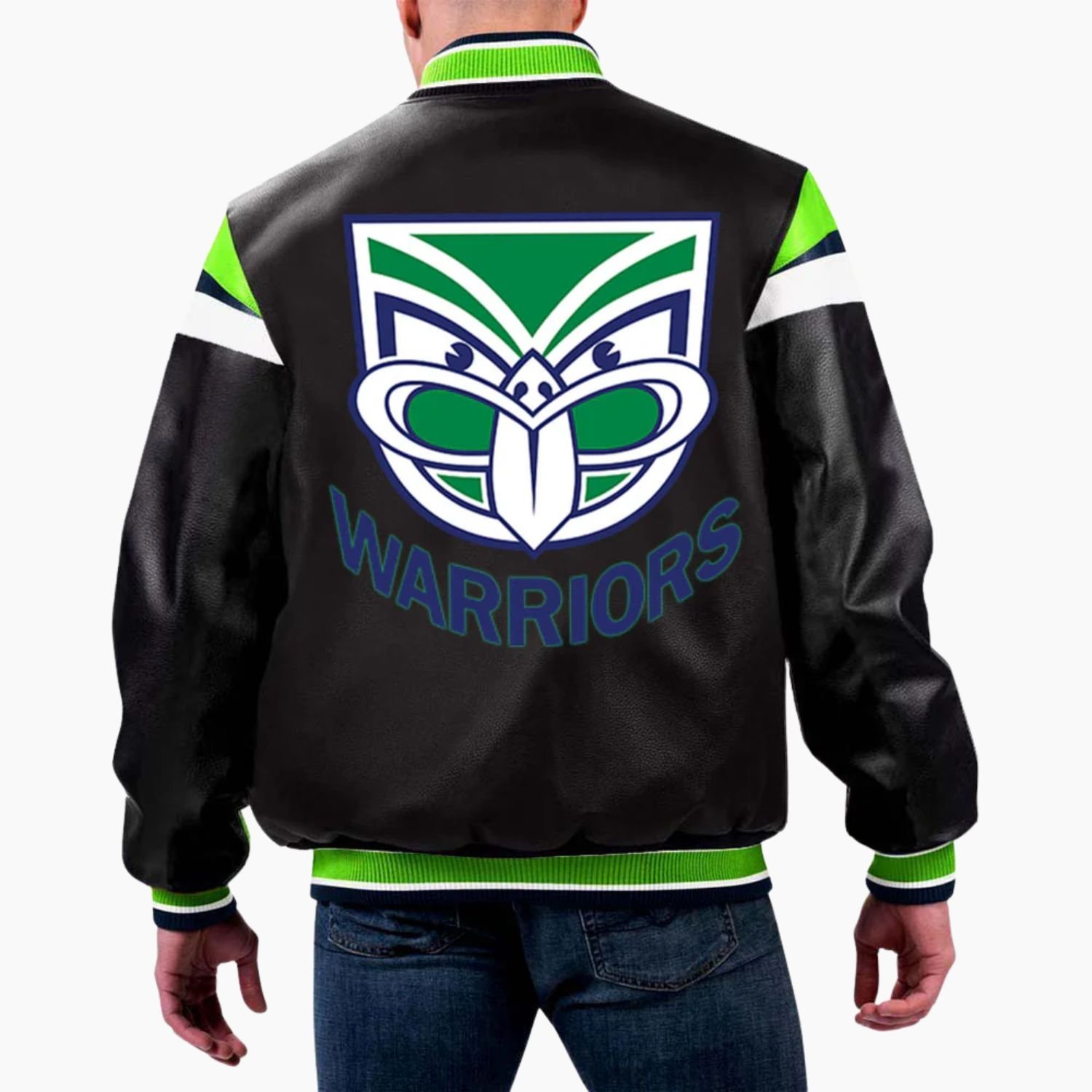 NRL Warriors Varsity Leather Jacket NRL Warriors Varsity Leather Jacket