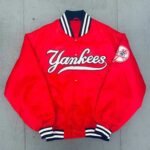 NY Yankees 1990's Spellout Red Bomber Jacket