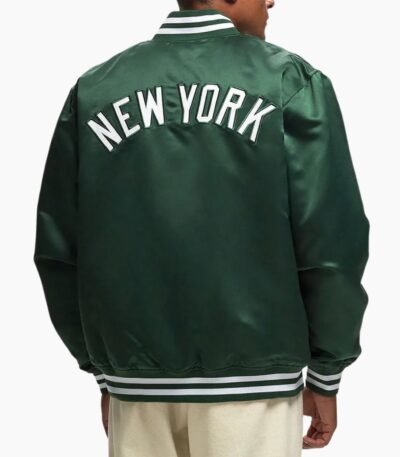 NY Yankees Green Bomber Satin Jacket