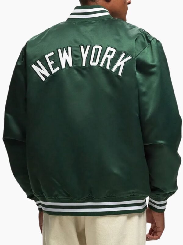 NY Yankees Green Bomber Satin Jacket
