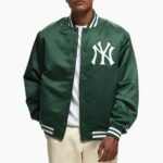 NY Yankees Green Bomber Satin Jacket