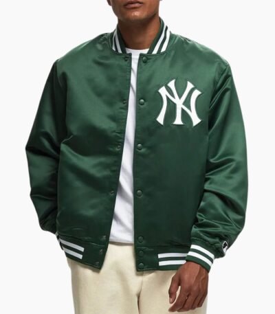 NY Yankees Green Bomber Satin Jacket